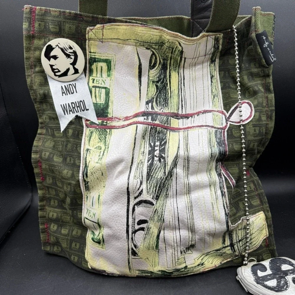 Andy Warhol Loop NYC Canvas Tote Bag Unisex Green Money Graphic Art Pop Art